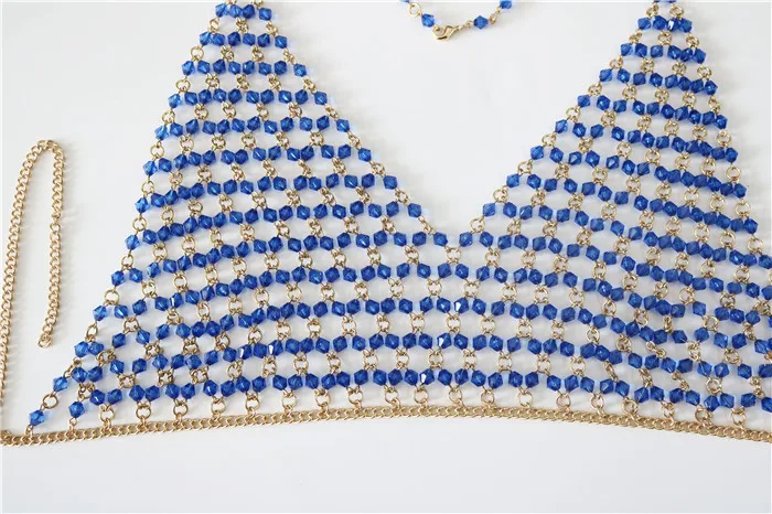 Sexy blue acrylic beaded Chain Bra Bikini bra