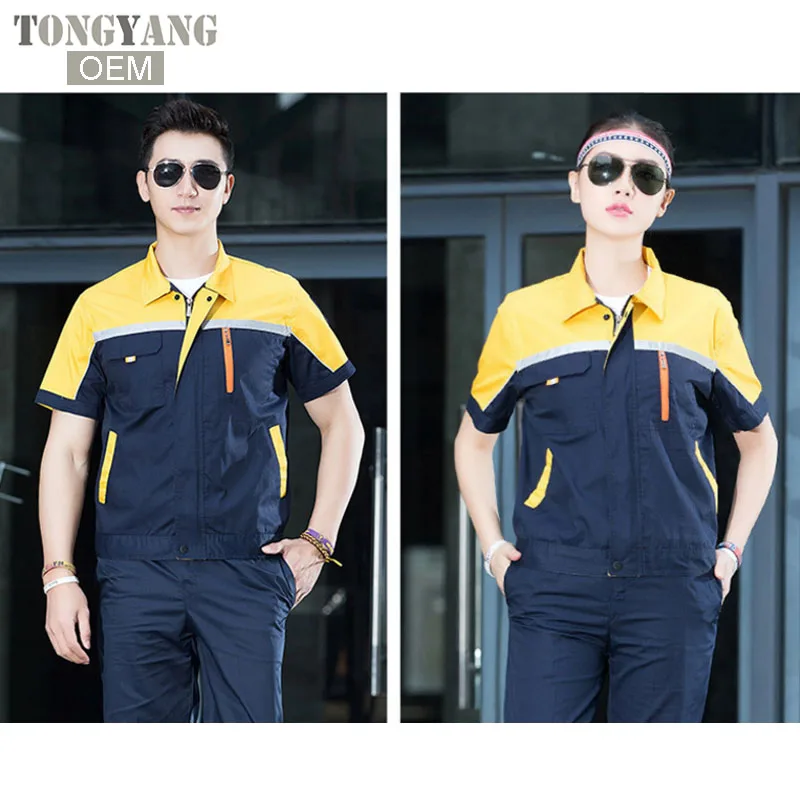 Тонкие Светоотражающие комплекты одежды TONGYANG для работы, унисекс, рабочая одежда, костюмы, куртка с коротким рукавом + брюки, рабочая фабричная форма
