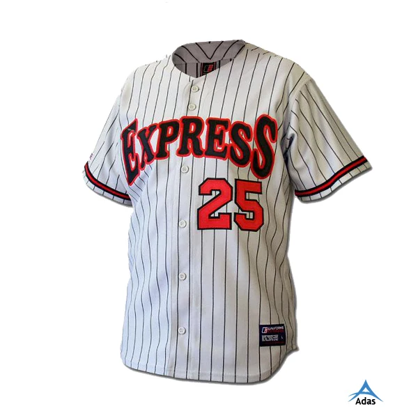 Applique white pin stripe baseball jersey, tackle twill baseball jersey