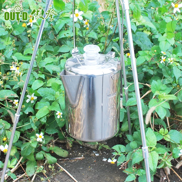 Hanging handle stainless steel 9 cup percolator coffee pot suitable for open fire