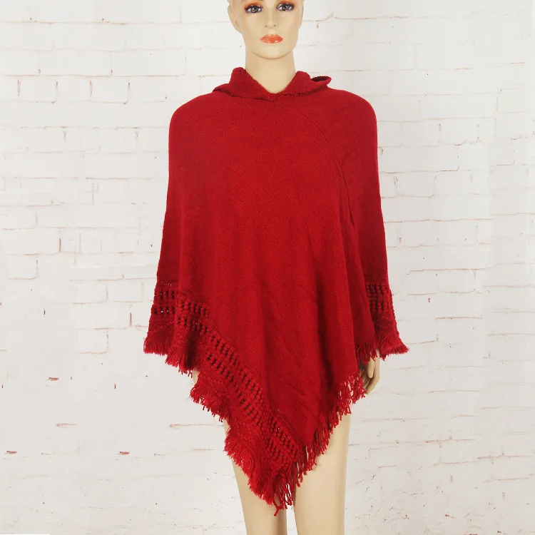 
wholesale girl ugly christmas sweater with hat fashion fringe knit poncho 