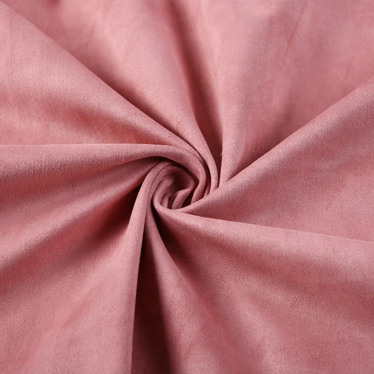 Weft pink fabric textile polyester anti wrinkle suede fabric for women clothes