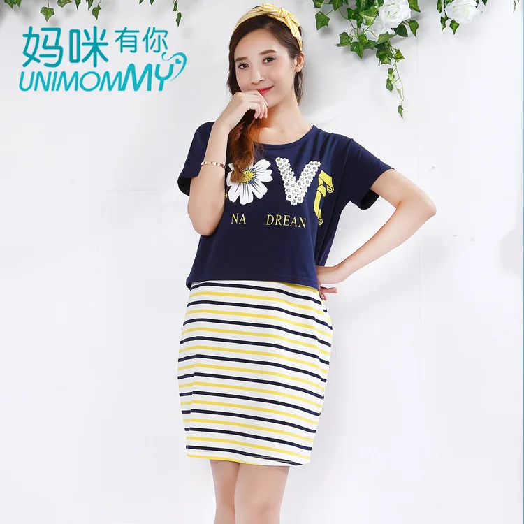 New Fresh 2 pcs set Pregnant Dress Short Tee Tank Breastfeeding Ourdoor baby nursing Dress Hiding