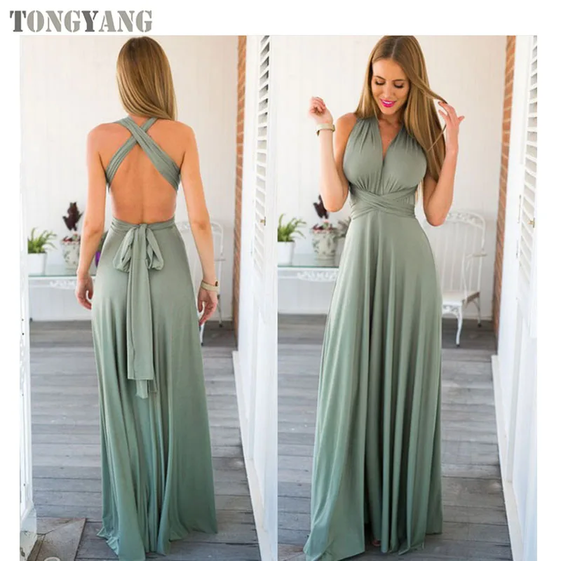 TONGYANG Sexy Women Multiway Wrap Convertible Boho Maxi Club Red Dress Bandage Long Dress Party Bridesmaids Infinity Robe