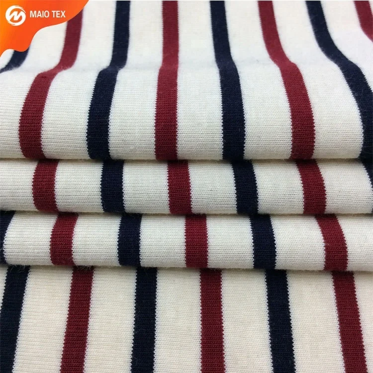 
Classic Pattern Stripe Style 30s cotton Spandex Yarn Dyed Knit Jersey Fabric for T-shirt 