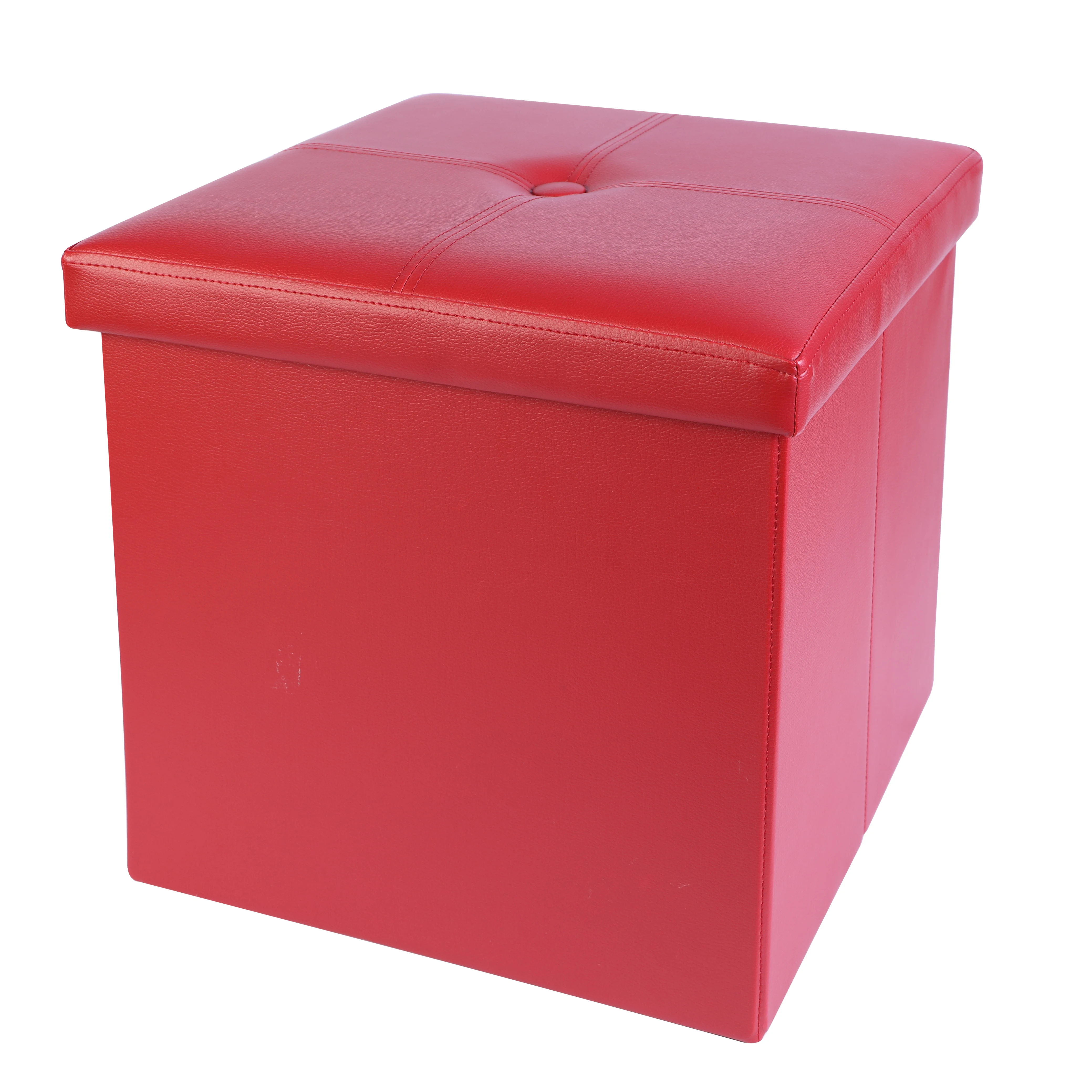 Red Cross stitching square EI MDF folding storage seat box,pouffe stool,OEM