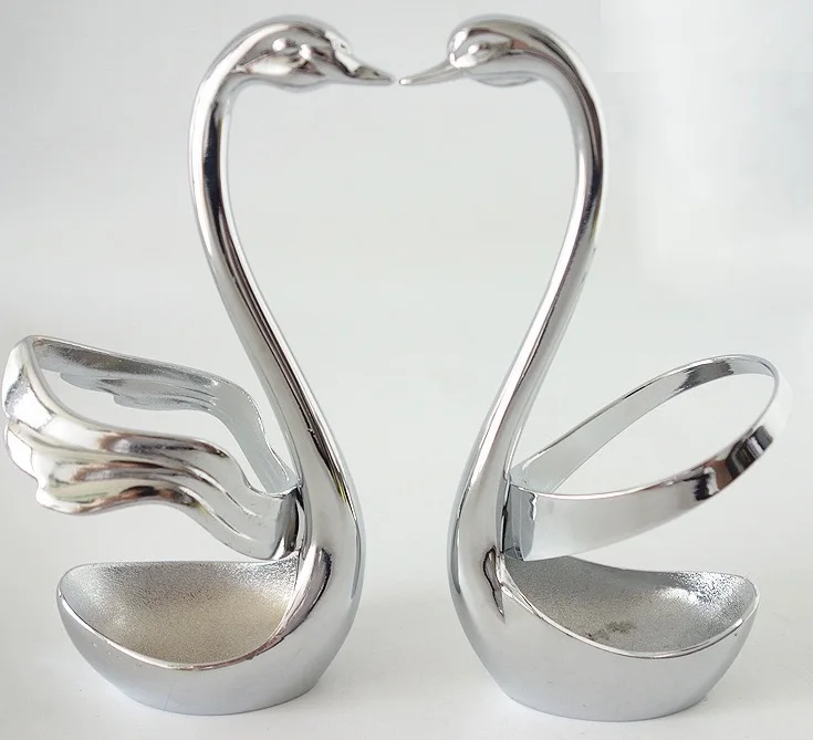 Wedding gift Stainless Steel fruit fork & spoon suit holder Swan Base holder