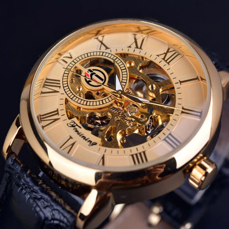 Forsining Brand Fashion Wrist Watches Skeleton Dial Precise Hand Mechanical Movement Men Luxury Leather Strap Watch Cheap Price