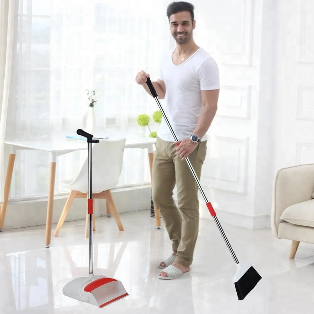 
Broom and Dustpan Set - Self-Cleaning Broom Bristles 