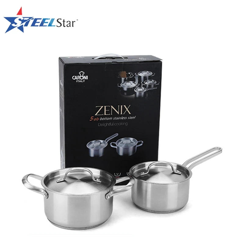 
Capsuled induction bottom 4pcs full stainless steel 201/304 cookware set with color box 