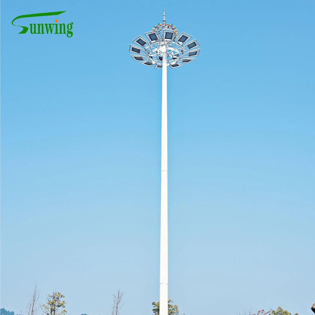 15m Sports Stadium Ptz Camera Telescopic Antenna Pole High Mast Lighting Pole With Artificial Ladder