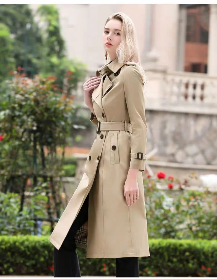 2021 Женский Тренч, длинный стиль, выше колена, 2021, популярная женская одежда, британский стиль, красный Тренч