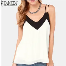 2015 Summer Style Sexy Womens Sleeveless Halter Blouses Casual Vest Loose Chiffon Blouse V Neck Tank Tops Plus Size White