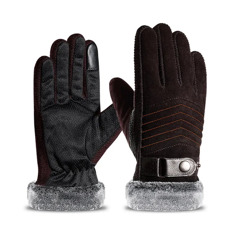 New men real pigskin winter snowboard top gloves men thermal gloves with fur