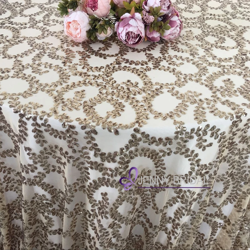 SQN#73GL custom 108 inch round rose gold table cloth sequin tablecloth