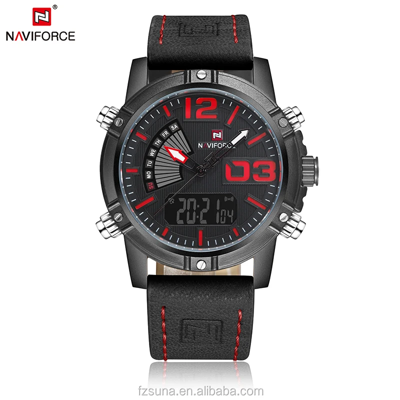 Cheapest Naviforce 9095 Watches Men Brand Japan Quartz Movt Leather Strap Man Wrist Watch NF9095
