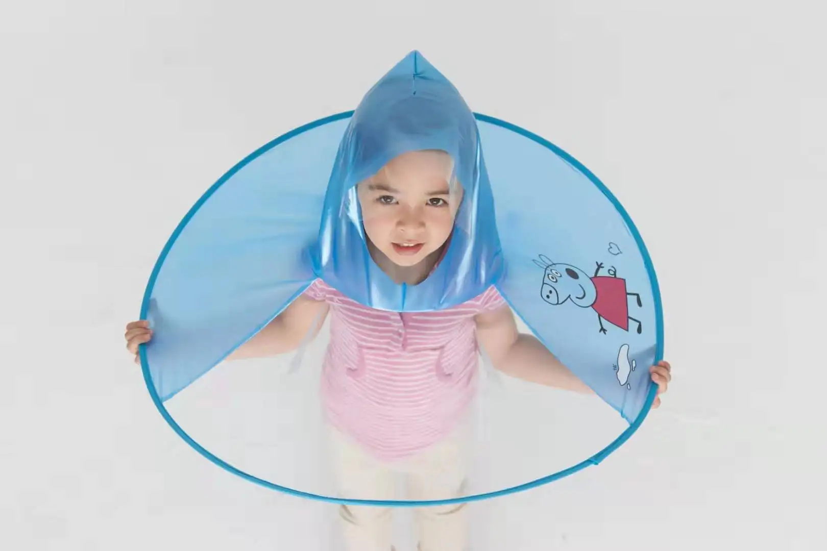 KM OEM Creative Children Rain Hat Foldable Upper Raincoat Hanging Umbrella Hat for children