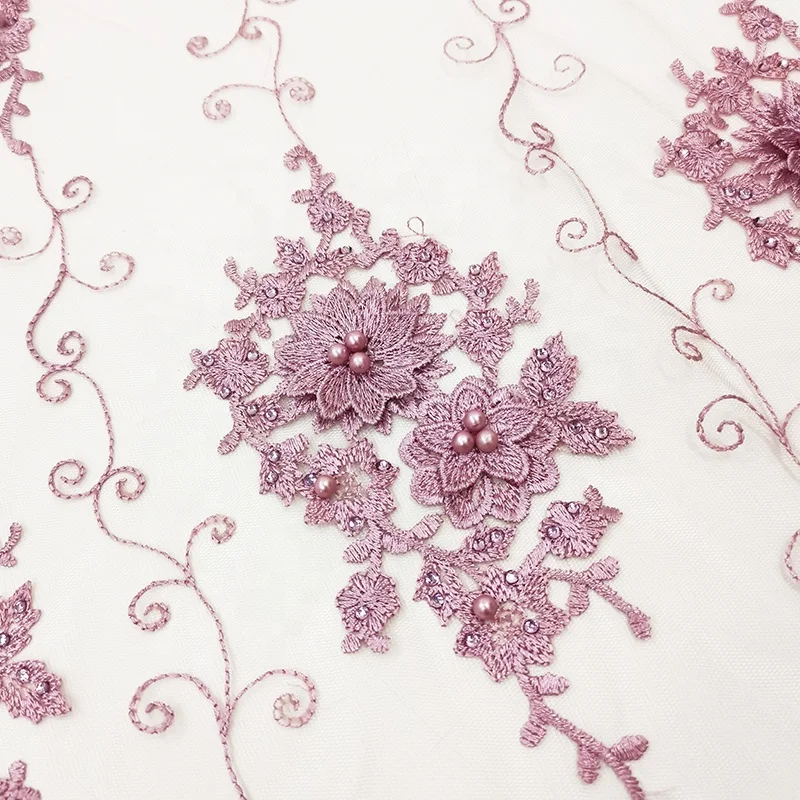 guangzhou cheap wholesale guipure african net royal blue 3d lace fabric with pearls