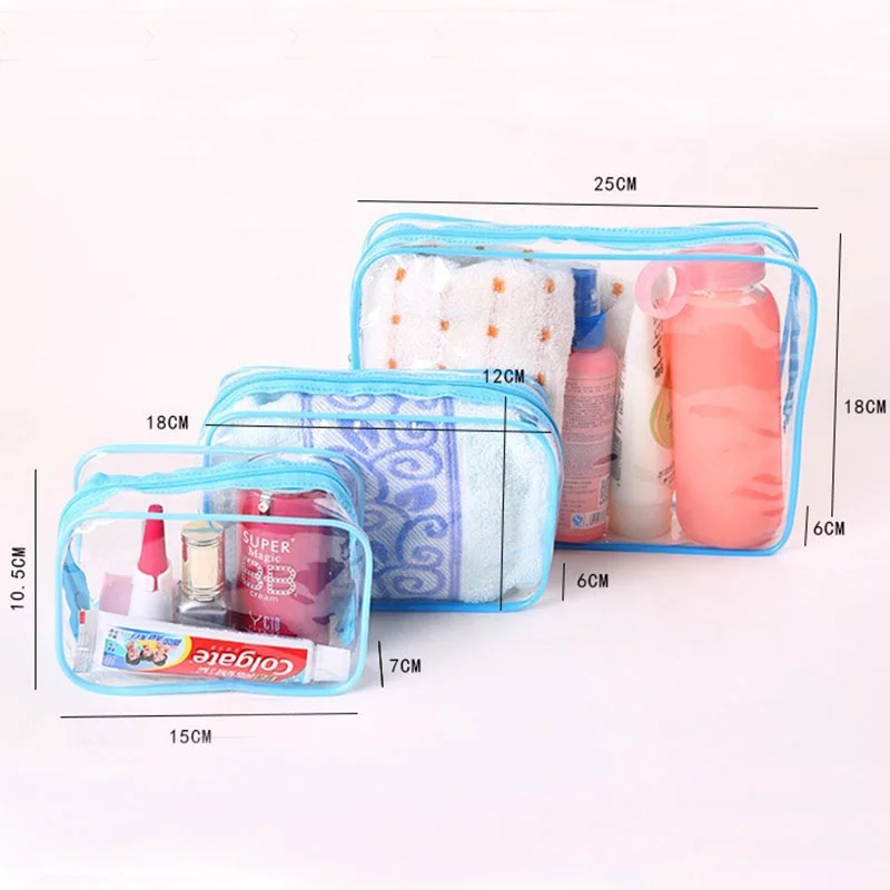 Different small medium large size & blue red yellow color pvc cosmetic bag pvc toiletry bag clear toiletry bag with low MOQ