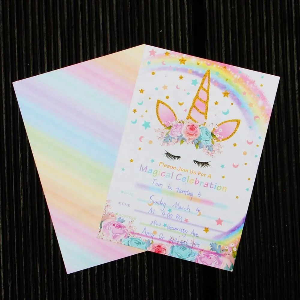 
Unicorn Party Invitation Card with Envelopes Kids Birthday Party Supplies 