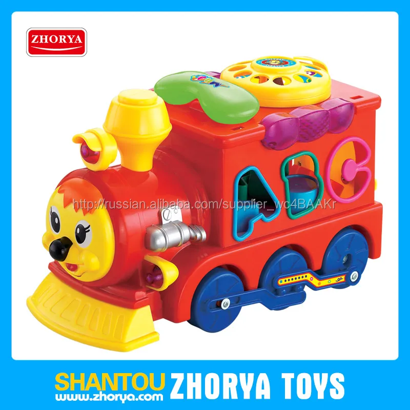 Children's educational toy and train runs on batteries plastic toys 2 colors with a constructor