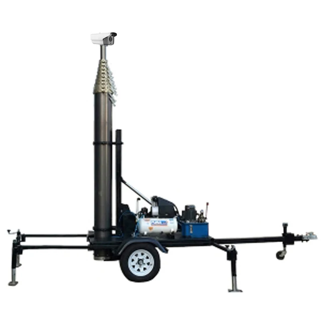 Xuedian 5m to 10m rapid deploy cctv trailer telescopic mast