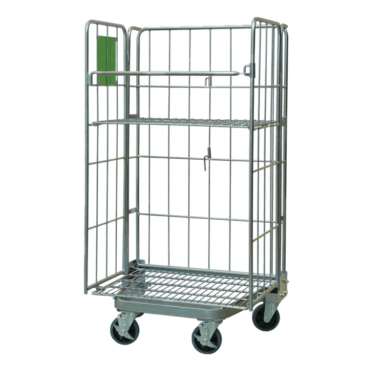 Warehouse cargo transport galvanized wire mesh roll container, roll cage trolley, rolling cage cart