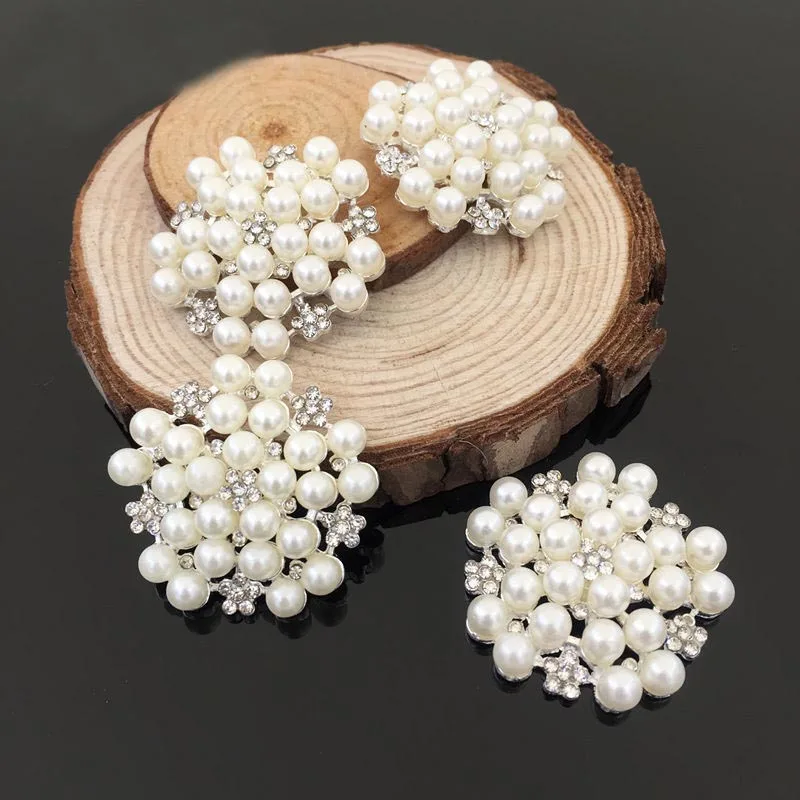 Wholesale 33mm Flatback Rhinestone Button With Pearl For Hair Flower Wedding Embellishment Pearl Button JM019