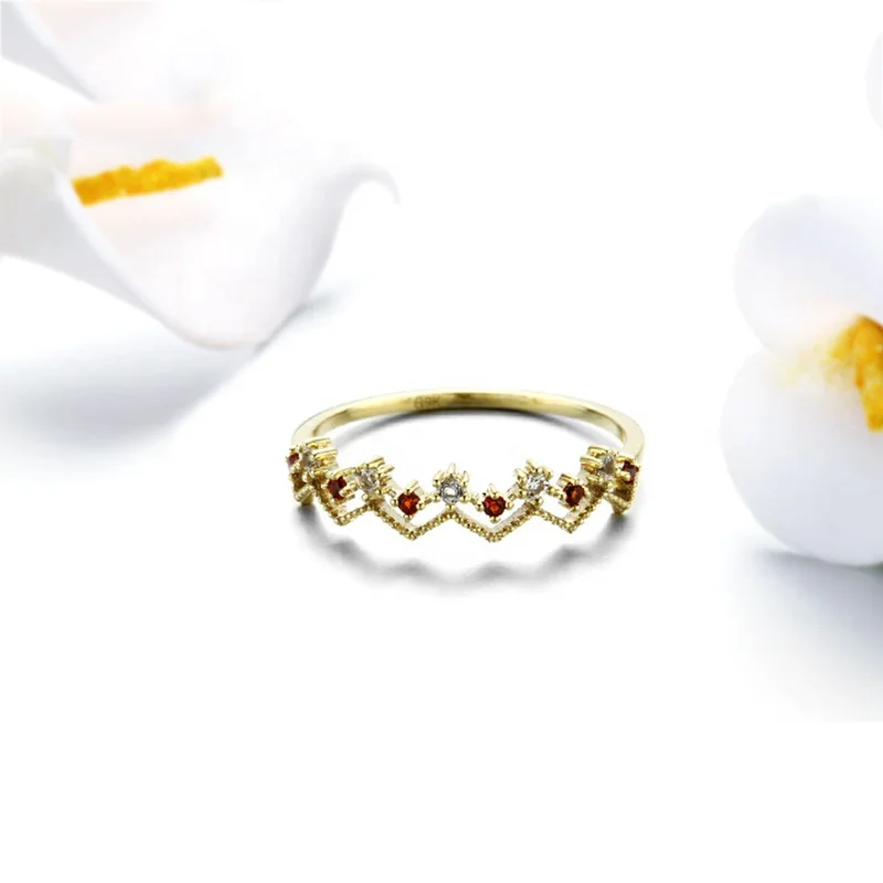 New Arrive 1 Gram Light Weight Solid 9K Gold Ring Women Jewelry With Topaz And Garnet Available Size 5/6/7/8/9 Fast Shipping