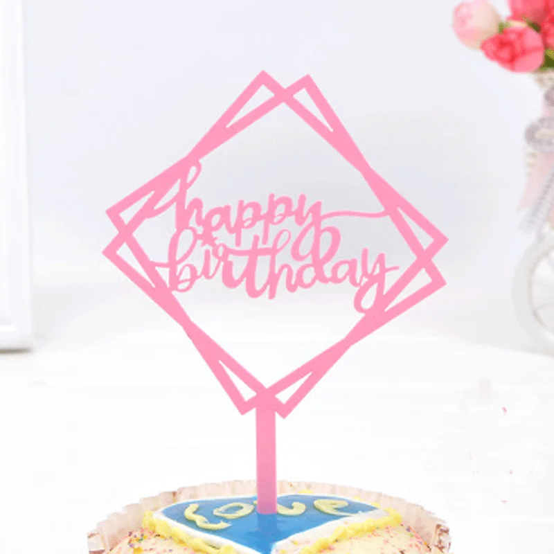 New Creative Birthday Cake Decoration Coloful Gold Acrylic Round & Rectangle Cake Topper Party Craft Decoration Supplies