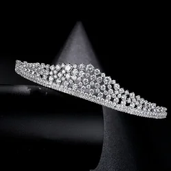 LUOTEEMI Clear Wedding Bridal CZ Crystal Tiara Crowns Princess Queen Pageant Prom Veil Tiara Headband