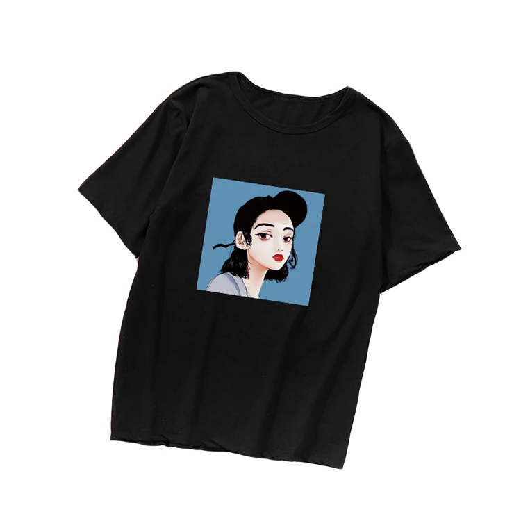 Wholesale Vintage Girls Polyester Spandex Printed T-shirt Women