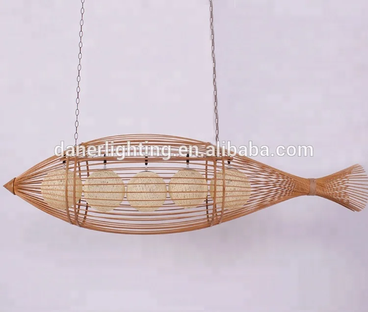 Bamboo shade Decoration Chandelier Lamps Fixtures fish rattan suspension hanging pendant lights
