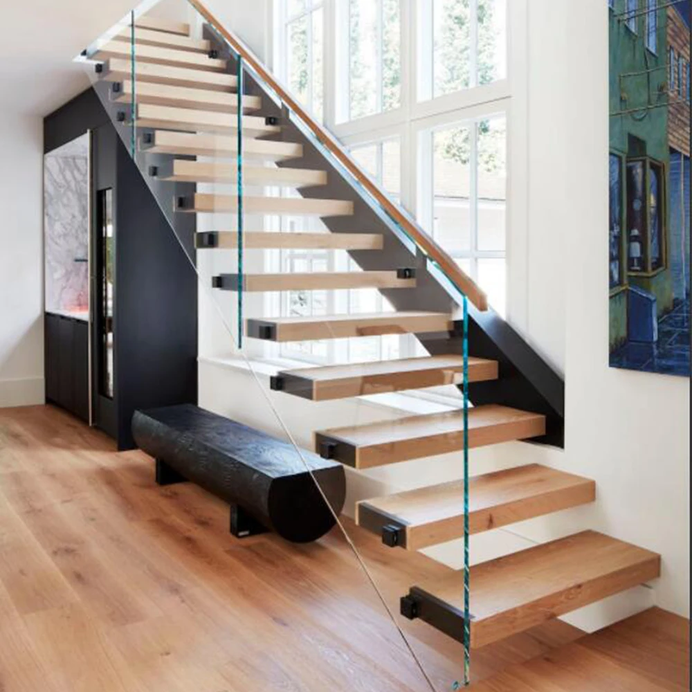 Prefab stairs floating steel wood stair case design