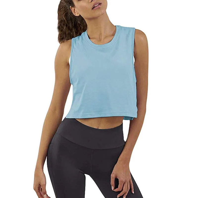 
Custom Summer Sweatwear Crew Neck Sleeveless Good Quality Women Yoga White Cotton Crop Tank Top 