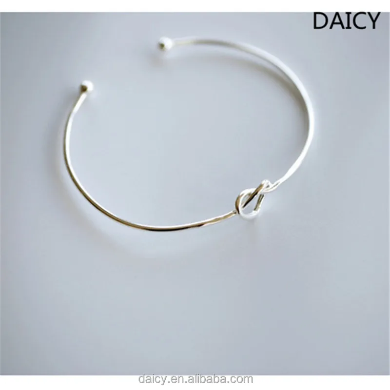 DAICY cheap elegant Korean style girl open knot heart 925 sterling silver bangle