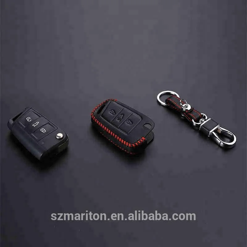 3D Black Car Remote Aritical Threading Leather Car Key Case Cover For VW Polo Golf6 CC Golf7 3 foldable buttons