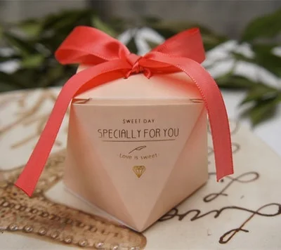 Free Shipping 200pcs/lot Polygonal diamond Favor box Candy Packing with ribbon