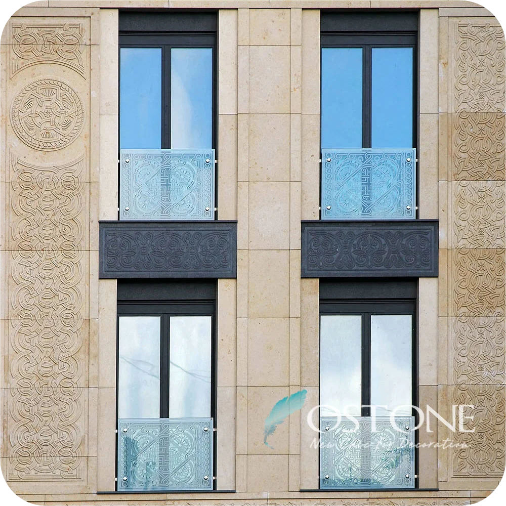 
Art Flower Design Yellow Limestone Carved Stone Wall Reliefs For Building Exterior Wall 