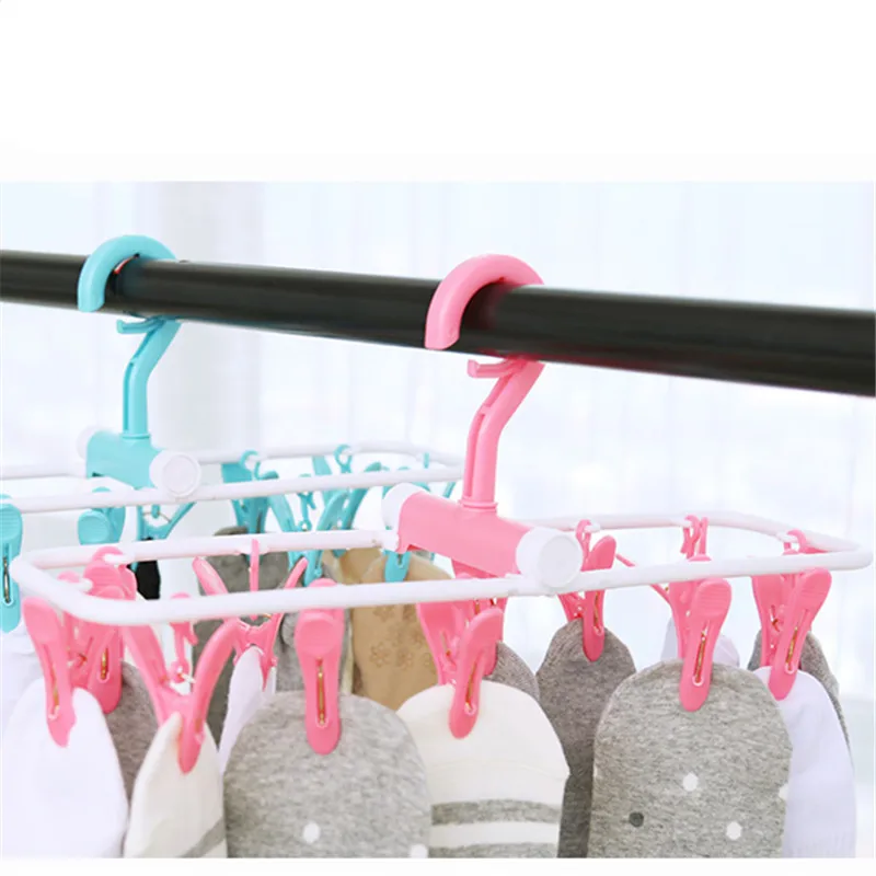 mutifunction foldable plastic hangers clips with 12 pegs hanger for socks baby clothes Bra dryer
