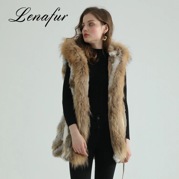 High Quality With Fox Collar Real Rabbit Sexy Women Fur Vest