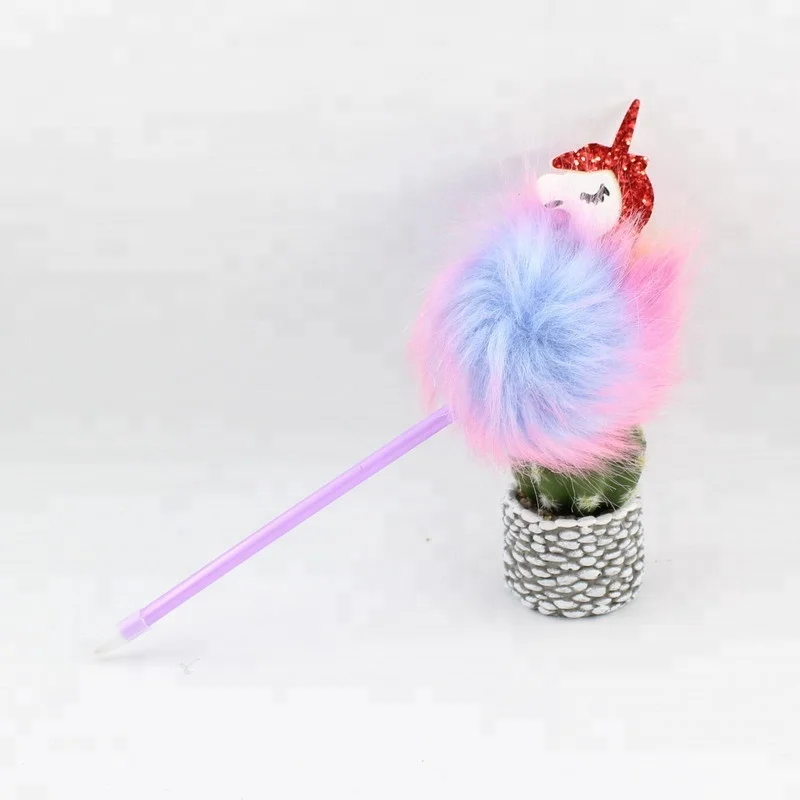 Fluffy Colorful Pom Pom Unicorn Ballpoint Pen