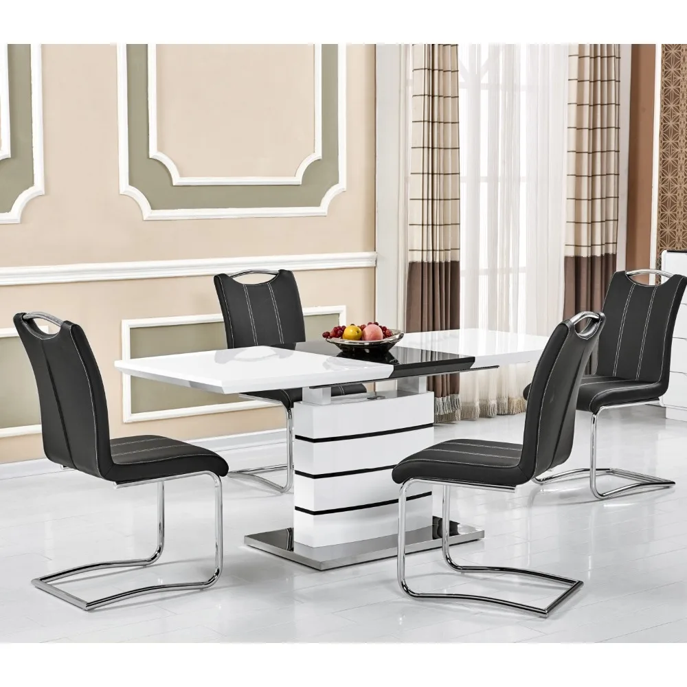 
2018 Fashion glass top metal base expandable dining table gold 