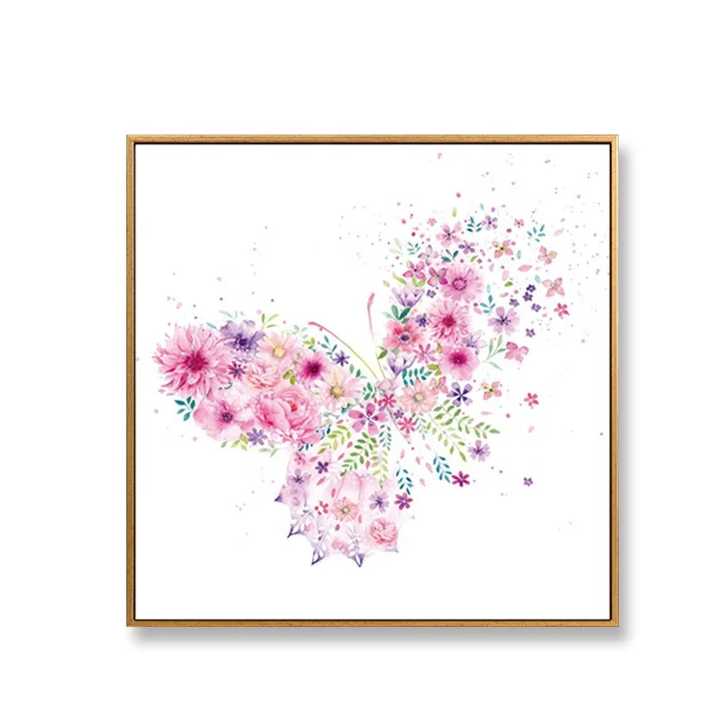 Watercolor Flowers Butterfly Wall Art Framed Canvas Prints Painting