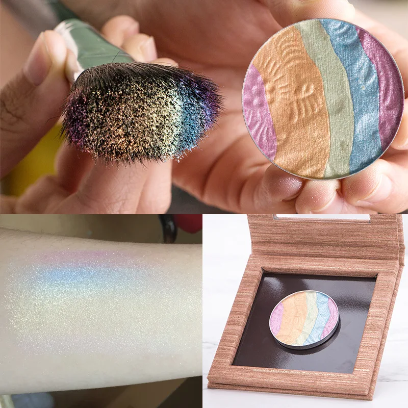 Private label 5 colors OEM long lasting rainbow makeup powder highlighter
