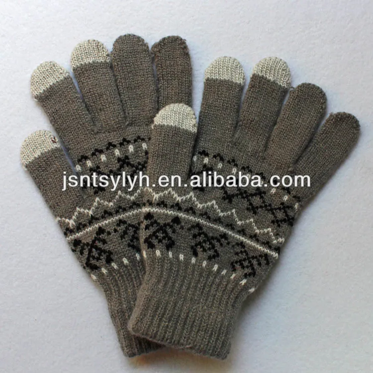 Unisex Jacquard Knit Touchscreen Gloves With Conductive Fingertips