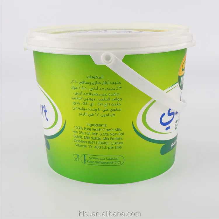 wholesale eco friendly customized logo printing IML 1kg Large Round Yogurt plastic container yogurt packaging box with handle