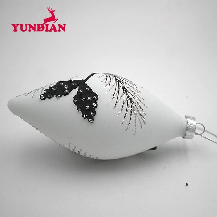 Factory Wholesale Oval Shaped Cheap White Matt Christmas Hanging Glass Ball Decoration