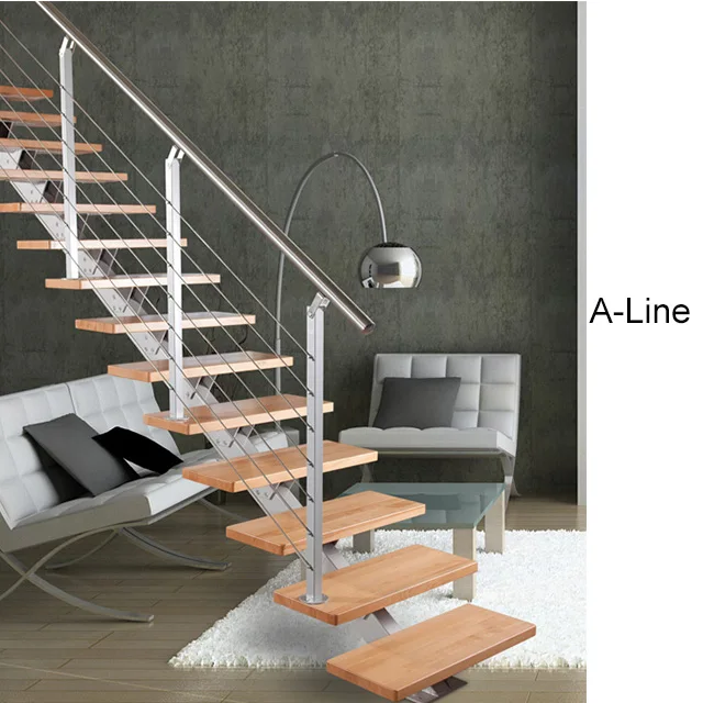
High quality indoor floating staircase solid wood designs 