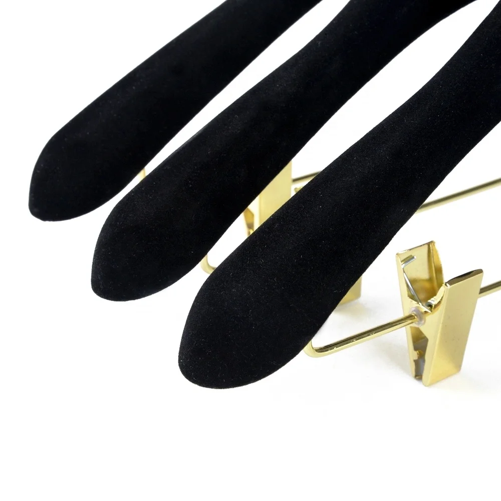 High quality custom anti-slip black wood velvet hanger for clothing with clips